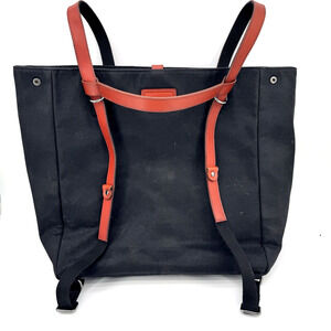 ARCH Black Canvas Brown Leather Trim Tote Backpack Bag Size Large